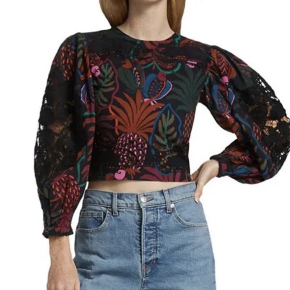 Farm Rio Floral Tropical Print Long Sleeve Blouse - Picture 12 of 12